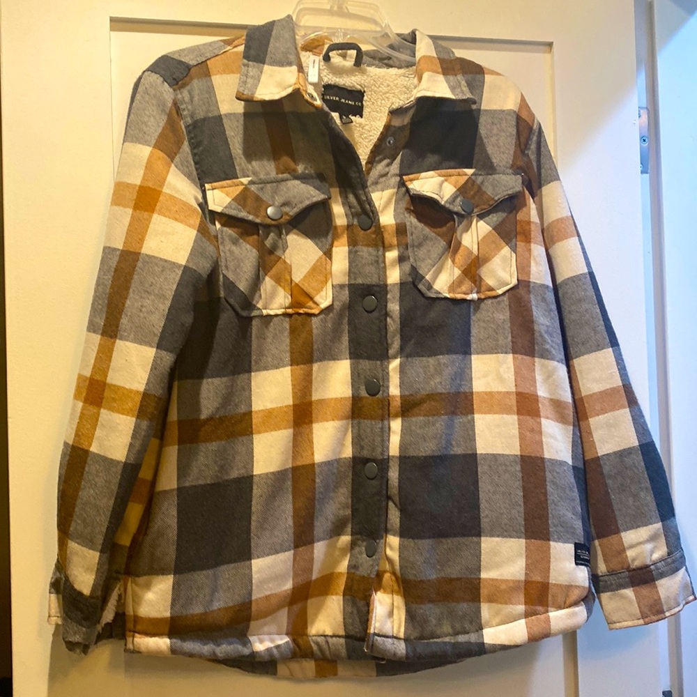 Silver jeans Co fleece lined plaid jacket. Size L